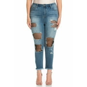 Cello Juniors' Plus Size High-Rise Girlfriend Jean with Fishnet Detail