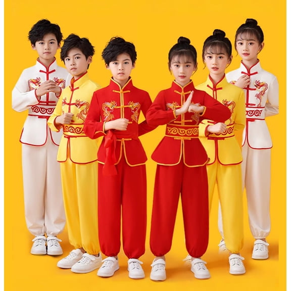 RTKFRFLM Kids Martial Arts Uniform Chinese Style Tai Chi Performance Training Suit Yellow 5-6 Years