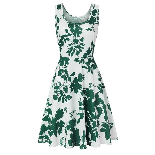 Birdeem Robe Débardeur Décontractée Sans Manches pour Femmes, Col Ras du Cou, Robe d'Été à Imprimé pour la Plage