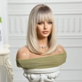 thumbnail image 3 of 16 inch Straight Blonde Wig Natural Looking Ombre Wig with Bangs Heat Resistant Synethetic Fiber Wig, 3 of 6