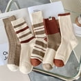 thumbnail image 2 of Chaussettes Tendance pour Femmes Style Coréen Nouveauté Automne Hiver Chaussettes Rétro en Coton Respirant Rayé Chaussettes Multicolores Taille Unique, 2 of 6