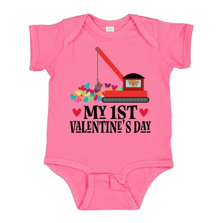 

Inktastic My 1st Valentines Day Truck Crane Gift Baby Boy or Baby Girl Bodysuit