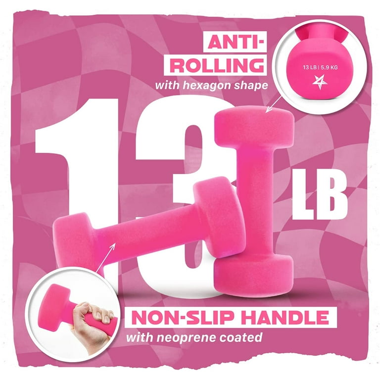 Yes4All 13 lbs Neoprene Dumbbells with Non Slip Grip, Pink, Pair