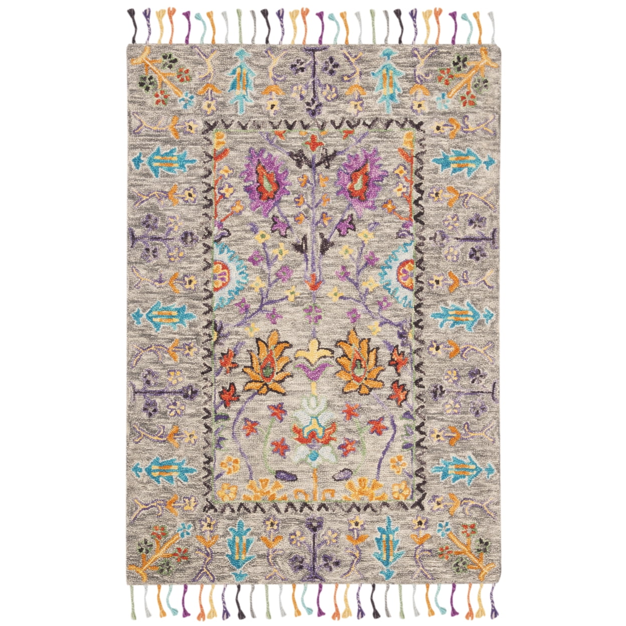 SAFAVIEH Blossom Hamilton Floral Wool Area Rug, Grey/Multi, 8' x 8' Square