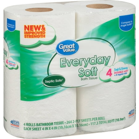 Great Value Bath Tissue, Everyday Soft, 4 Double Rolls