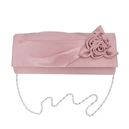 - Premium Rose Floral Pleated Satin Flap Clutch Evening Bag