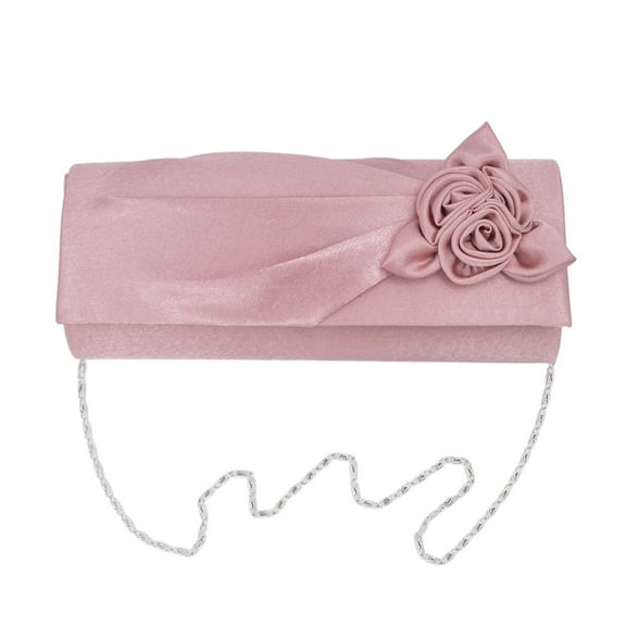 Premium Rose Floral Pleated Satin Flap Clutch Evening Bag
