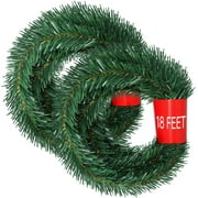 Angle View: 2 Strands Christmas Garland, Total 40 Feet Artificial Pine Garland Soft Greenery Garland for Holiday Wedding Party,Stairs,Fireplaces Decoration, Outdoor/Indoor Use
