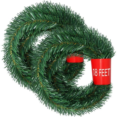 2 Strands Christmas Garland, Total 40 Feet Artificial Pine Garland Soft Greenery Garland for Holiday Wedding Party,Stairs,Fireplaces Decoration, Outdoor/Indoor Use