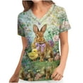 thumbnail image 2 of Kctiaxy Scrubs for Women Funny Casual Rabbit Print Graphic Easter Shirts for Women Short Sleeve V-neck Pullover Work Tee Tops with Pockets, 2 of 5