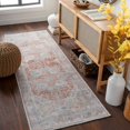 thumbnail image 3 of Boutique Rugs Maayon Boho Vintage Runner Rug - Traditional Damask Floral Carpet for Hallway, Kitchen - Machine Washable - Brick Red, Dark Red, Navy - 2'7" x 7'3" (2x8), 3 of 19