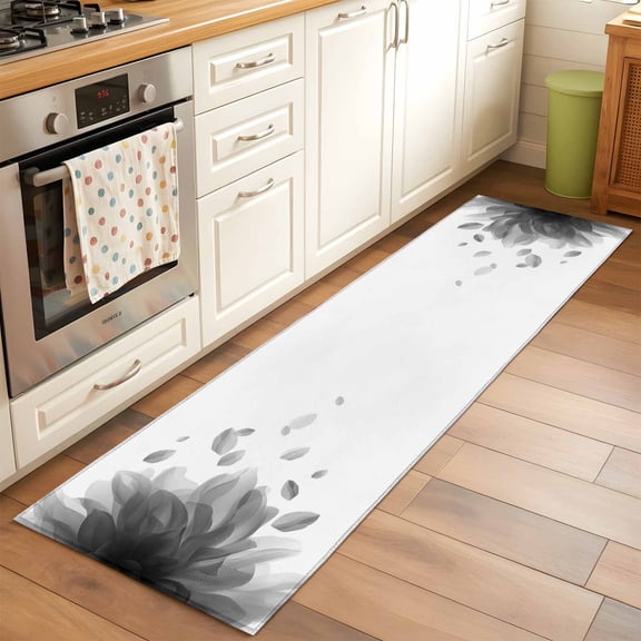 2'x6' Rug Runners for Hallways Kitchen, Modern Grey Non Slip Entryway Beside Floor Carpet Runner, Gradient Floral Abstract Bohemian White Washable Laundry Room Bedroom Throw Rugs Mat for Family Pet
