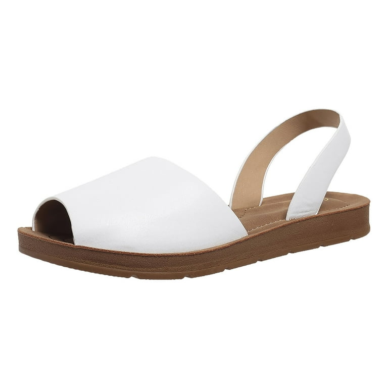 Dakaela Flat Sandals for Women Leather Peep Toe Slides Back Strap