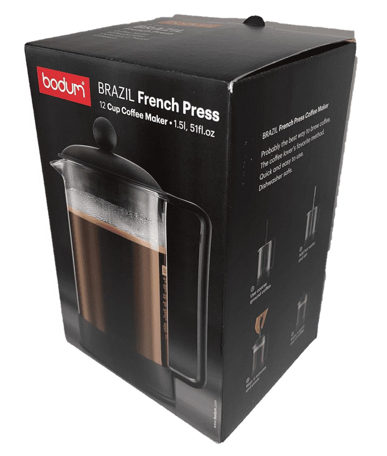 Bodum Brazil 1-1/2-Liter French Press Coffee Maker, 12-Cup, Black 