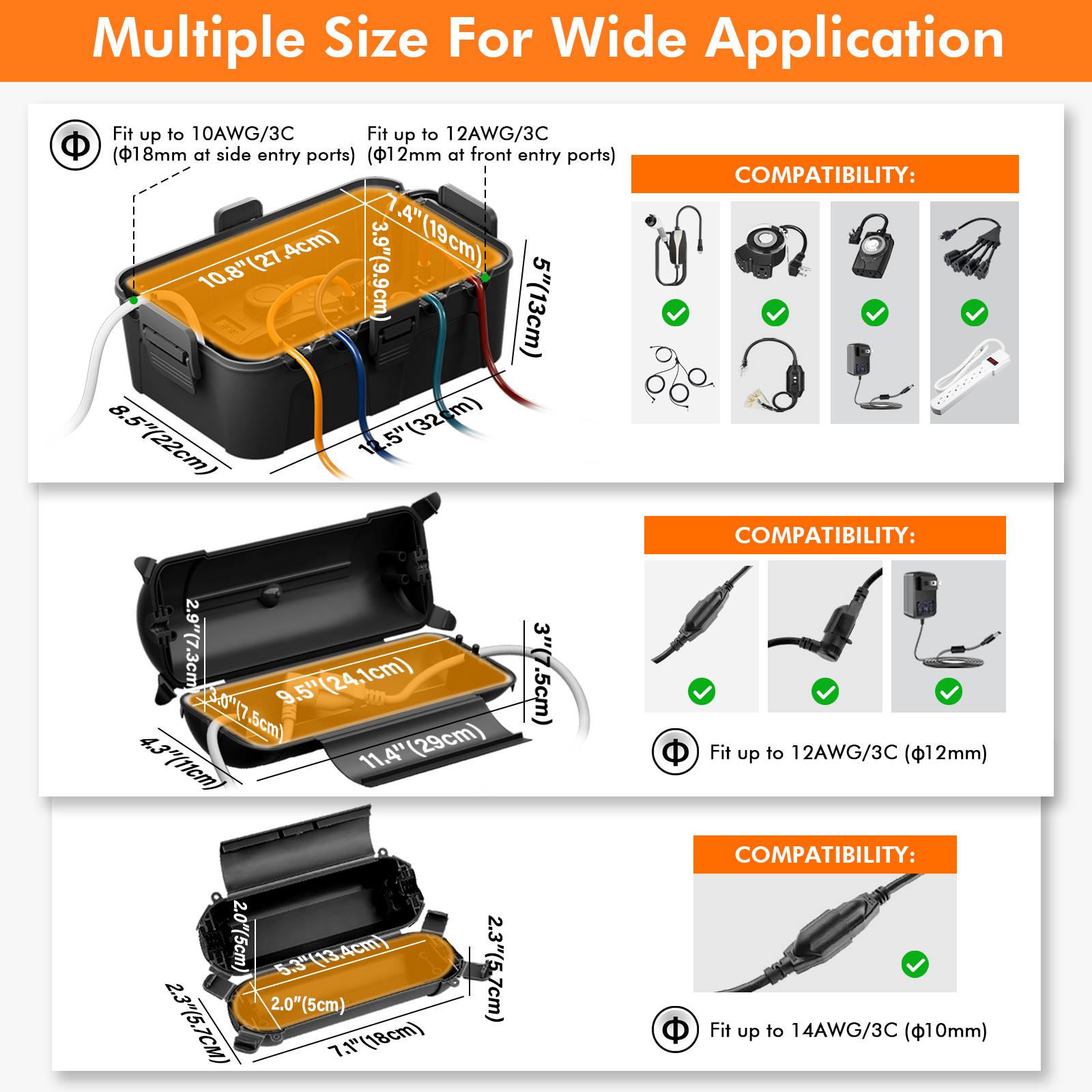 Restmo 4 Pack IP44 Weatherproof Outdoor Extension Cord Safety Cover, Electrical Protection, Durable Waterproof Outdoor Connection Box, Mini Size, Black