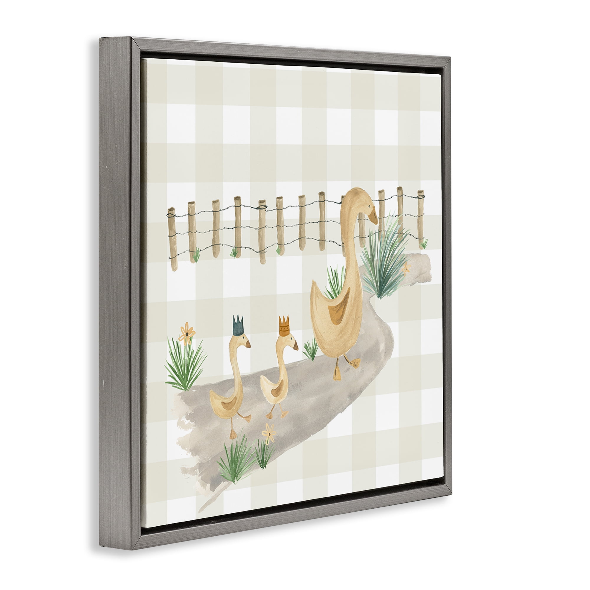 Stupell Industries Duck Family Strolling Animals Painting Gray Floater Framed Canvas Art Print Wall Art, 18 x 18