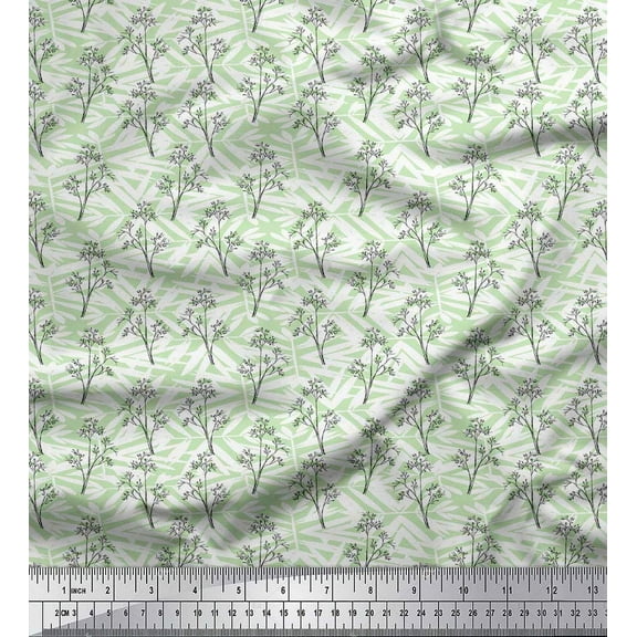 Soimoi Green Cotton Duck Fabric Silhouette Branch Leaves Print Sewing Fabric Yard 44 Inch Wide