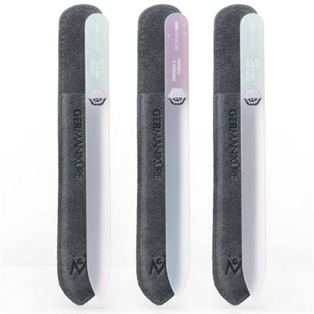 GERMANIKURE Czech Crystal Glass Nail File 3 Pack in Suede Leather Case - Professional Manicure & Pedicure Products for Smooth Easy Shaping of Natural Nails
