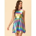 thumbnail image 4 of Vestido acampanado holográfico de cintura alta y cuello redondo sin mangas brillante metálico Clubwear para mujer Azul púrpura S, 4 of 6
