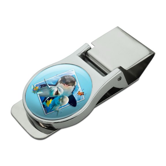 Ocean Selfie Picture Orca Killer Whale Dolphins Satin Chrome Plated Metal Money Clip