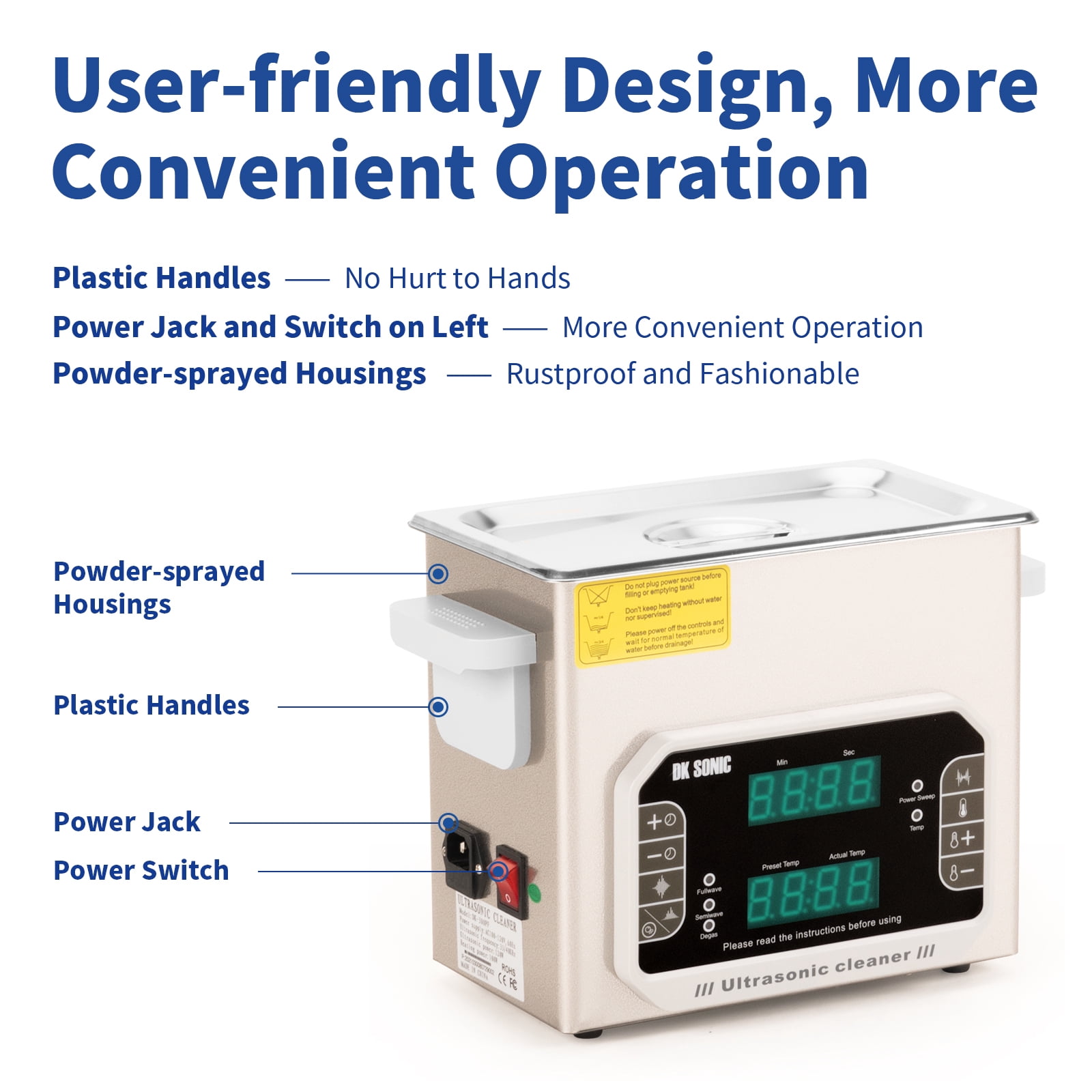 DK SONIC Ultrasonic Cleaner,Sonic Cleaner,Touch Control Lab Ultrasonic Cleaner for Cleaning Dental Tool,Bicycle,Gun,Carburetor Parts,Jewelry,Eyeglasses,Denture,Watchband,Coins etc.