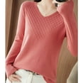 thumbnail image 3 of Ahdbta Women's Sweaters Sexy V-Neck Long Sleeve Casual Pullover Tops Solid Color Fall Winter Warm Comfort Knitted Sweaters, 3 of 4