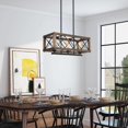 thumbnail image 3 of LNC Rustic 3-Light Black and Wood Linear LED Chandelier for Kitchen Island, 3 of 14
