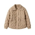 thumbnail image 2 of Jinhomg Comfy Down Jacket for Women Fall Winter Warm Long Sleeve Lapel Collar Puffer Coat Trendy Solid Double Closure Drawstring Waist Outerwear with Pockets 2025 Saving Khaki L, 2 of 7
