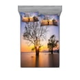 thumbnail image 2 of Coastal Bedding Set with Sheet & Covers, Dawn Time Rising Sun at Seascape with Autumn Trees in Water Habitat Theme, Printed Bedroom Decor 2 Shams, 4 Sizes, Blue Yellow, by Ambesonne, 2 of 3