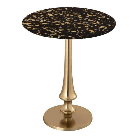 Pemberly Row Gold 21"H Goathide Transitional Aluminum Side Table in Black