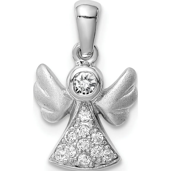 Sterling Silver Rhodium-Plated Cz Satin Angel Pendant (16.96 X 10.12) Made In Thailand qc9436