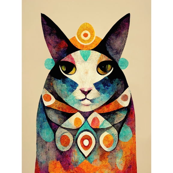 Quirky Boho Abstract Modern Shaman Guru Cat Unframed Wall Art Print Poster Home Decor Premium