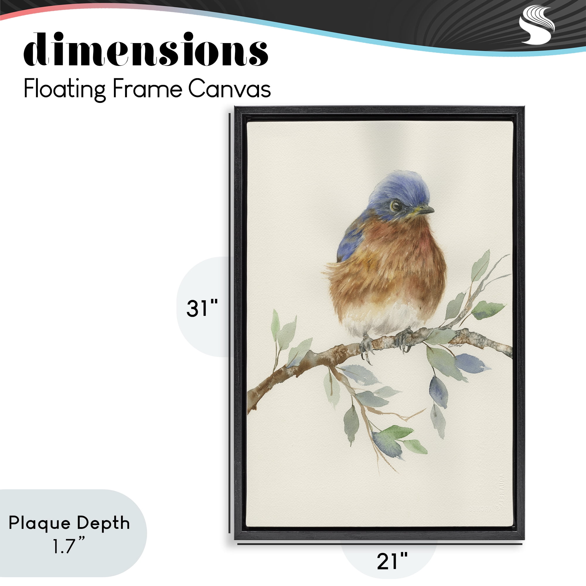 Stupell Industries Songbird Perched on Branch Black Framed Floater Canvas Wall Art, design by Cady Driver
