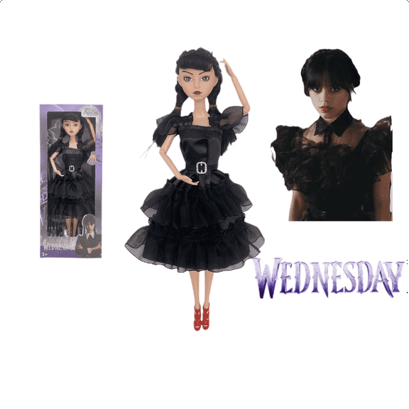 Wednesday Addams Dolls in Black Dress Flexible Long Sleeve Dots Dress Doll Exquisite Lightweight Birthday Gifts for Kids