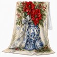 thumbnail image 2 of Winter Poinsettia Blue Chinoiserie Floral Arrangement Christmas, Festive Holiday Scene, Warm Flannel Blanket for Living Room and Reading Nook, Art Lovers Appreciation Gift, Festive Home Decor, 2 of 7