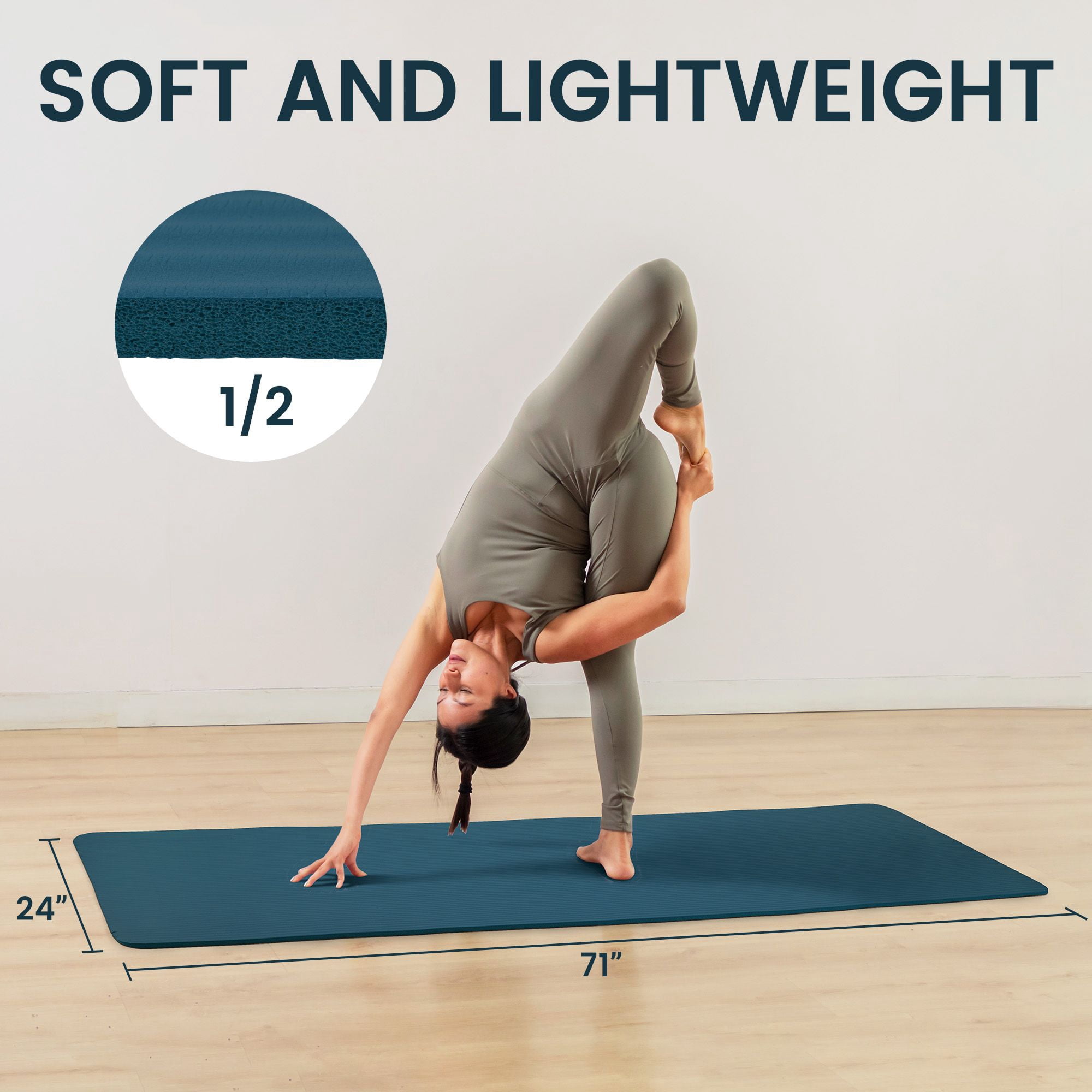 Fitvids 1/2-Inch Thick High Density Exercise Yoga Mat with Carrying Strap, Navy Blue