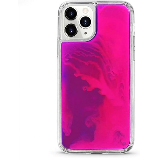 HAHDAXIA Liquid Fluorescent Case for iPhone XR,Luxury Fun Glow in The Darkness Quicksand Clear Hard PC + Soft TPU Bumper Luminous Shockproof Protector (Rose, iPhone XR)