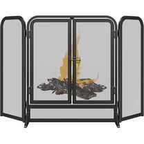3 Panel Fireplace Screen 51.5" W x 32.5" H Modern Foldable with Wrought Metal Decorative Mesh, Heavy Duty Fire Spark Guard Cover for Home Decor Indoor, Black