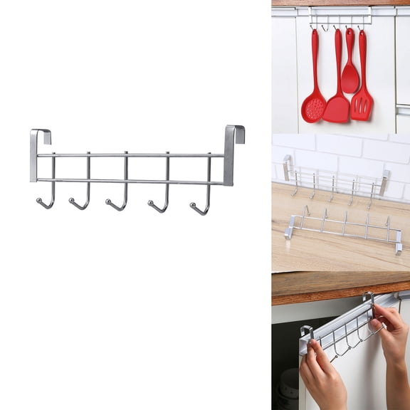 Stainless Steel Over Door Hook Rack No Tools Needed 5 Hooks for Multiple Rooms Including Bathroom Bedroom Kitchen Entryway Closet Space Saving Durable Design
