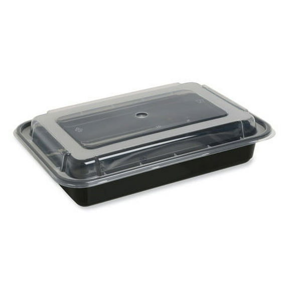 Food Container with Lid, 28 oz, 8.81 x 6.02 x 2.04, Black/Clear, Plastic, 150/Carton | Bundle of 2 Cartons