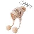 thumbnail image 2 of Gorro de lana con protección para los oídos y bola de tres pelos con bloqueo de color, todo fósforo para invierno, 2 of 5