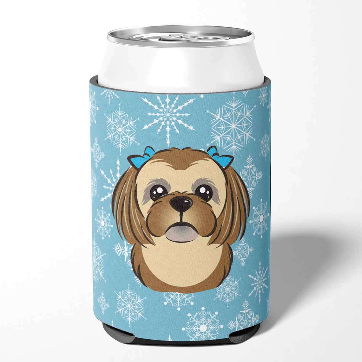 Snowflake Chocolate Brown Shih Tzu Can or Bottle Hugger