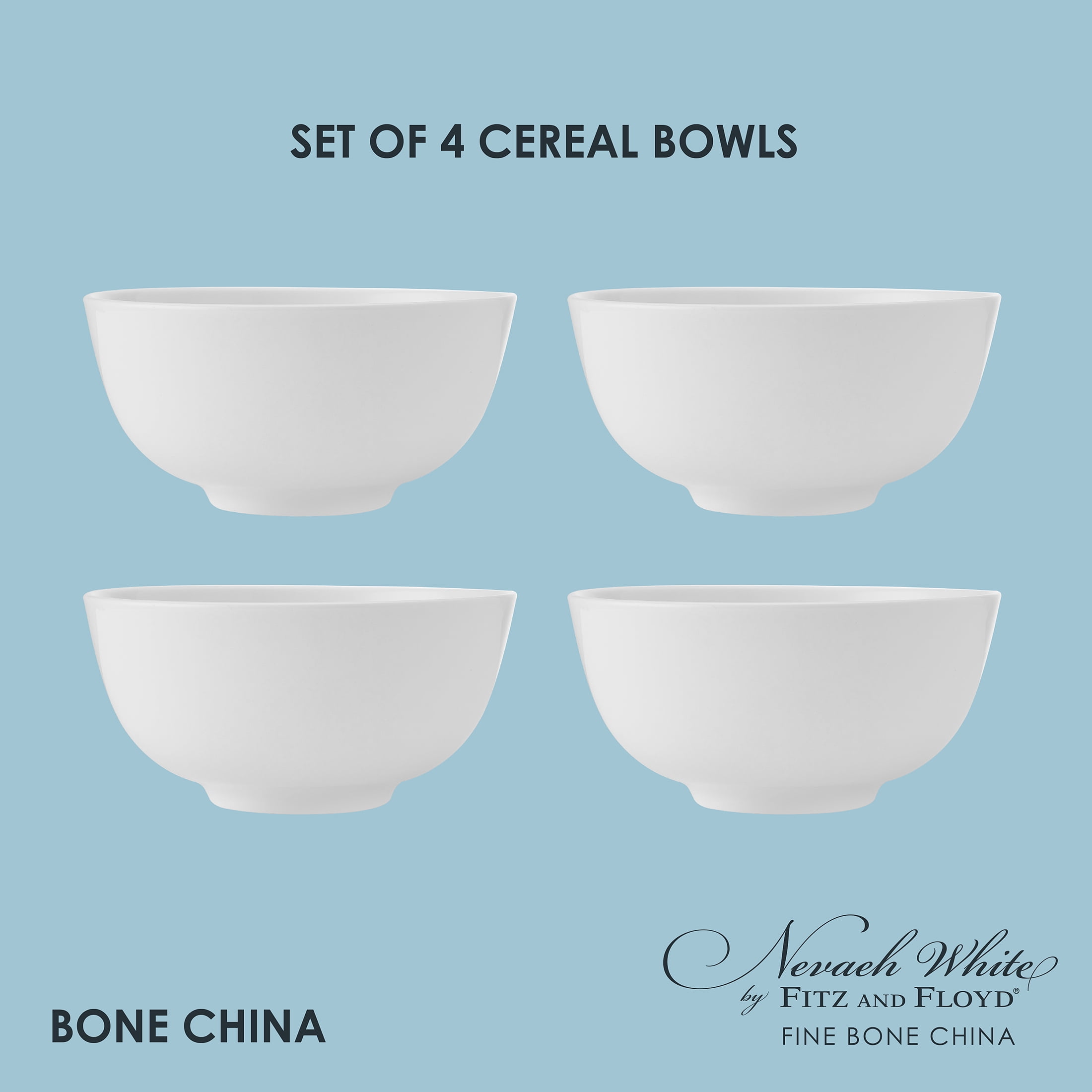 Fitz and Floyd Nevaeh 27.5 oz White Classic Rim Bone China Adult Tableware Bowls (4 Count)