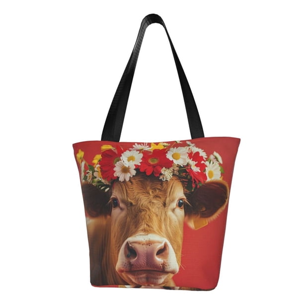 Easygdp White And Red Daisy Cow Bolso de Hombro para Mujer, Bolso Bandolera y Cartera de Mano Elegante para Uso Diario