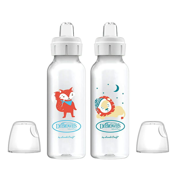 Dr. Brown's Options+ Sippy Spout Baby Bottles, Fox & Lion, 8 Ounce, 2 Count