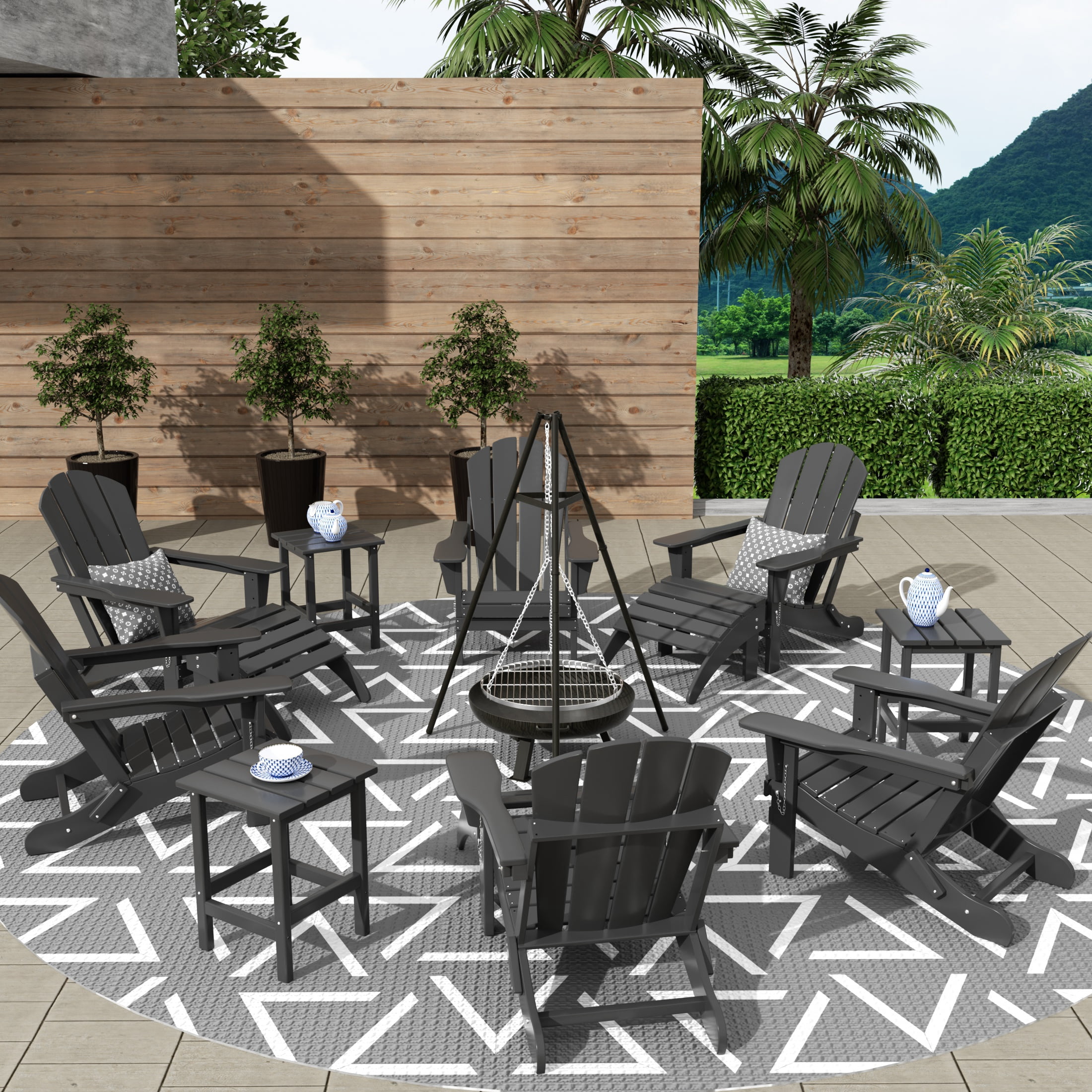 WestinTrends Malibu 12 Piece Adirondack Chairs Set, All Weather Poly Lumber Outdoor Patio Furniture Set Adirondack Chairs with Ottoman and Side Table, Gray
