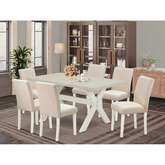 East West Furniture V626EL635-7 7 Piece V-Style Kitchen Table Set - Doeskin