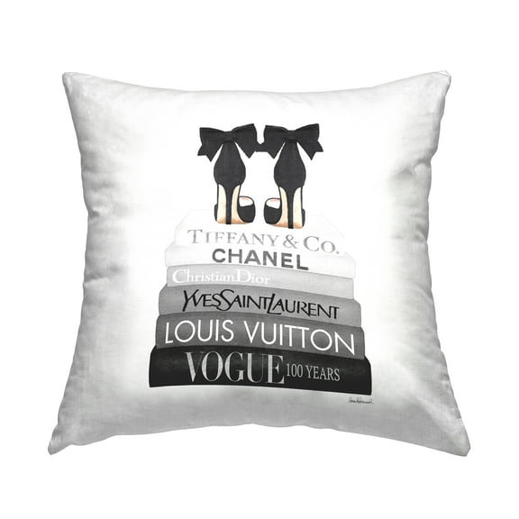 Stupell Industries Elegant Black Bow Shoes Glam Fashion Books Design by Amanda Greenwood Throw Pillow