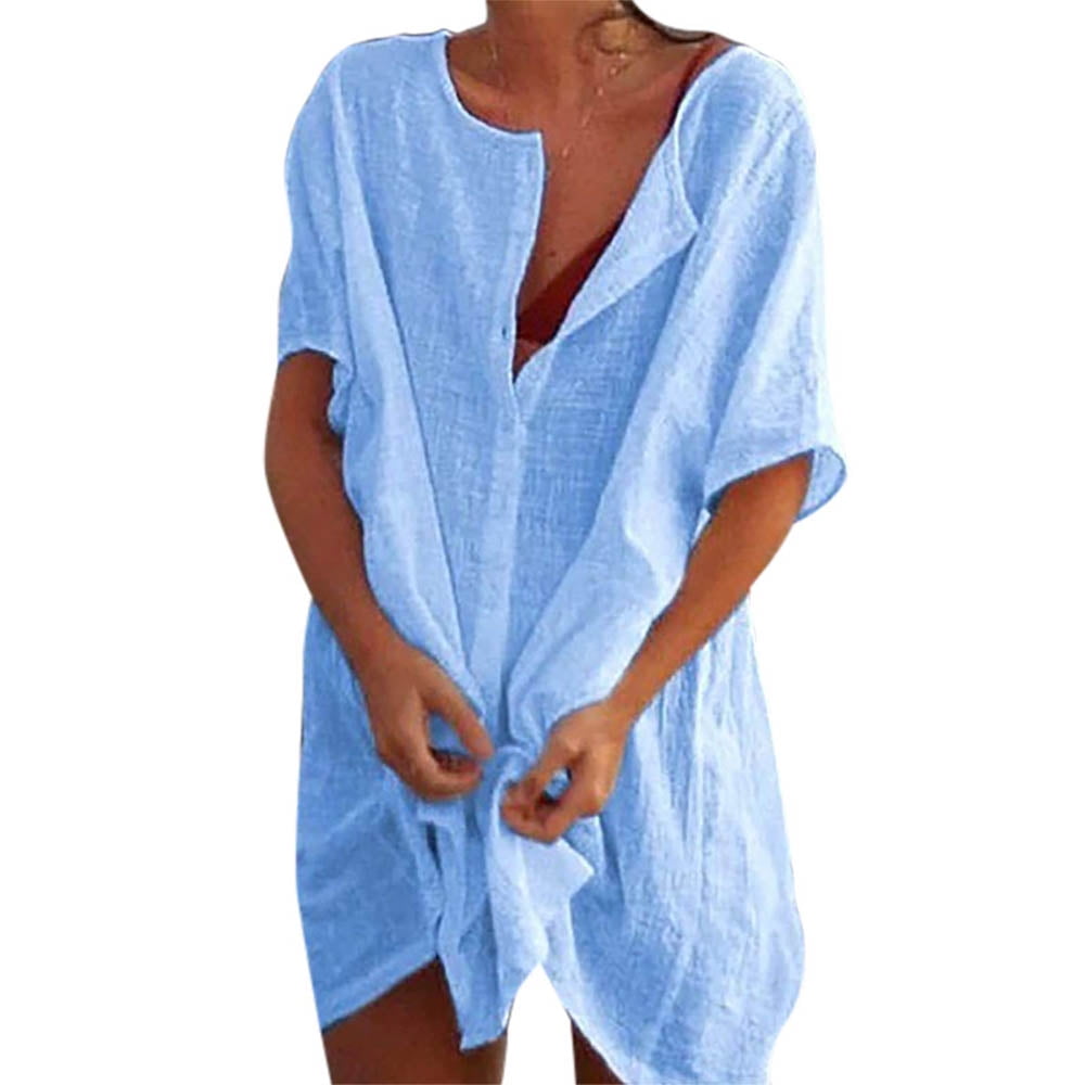Women's loose long sleeve swimsuit cover ups button down beach shirt