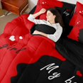 thumbnail image 5 of Homewish My Boy Girl Bedding Comforter Set 7pcs, Romantic Love Heart Queen Bedding Sets, Black Red Anniversary Festival Reversible Queen Sheet Sets, Breathable Home Decor, 5 of 8